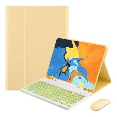 Imagem de Capa Tablet + teclado removível + Mouse Para Samsung Tab S7 Fe/S8 Plus/S7 Plus (Amarelo, teclado retroiluminado)