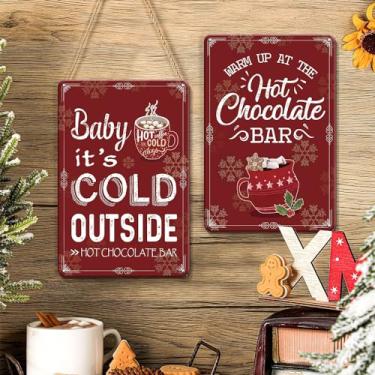Imagem de Letnspk Decoração de Natal Vintage Vermelho Placa de Barra de Chocolate Quente Decoração de Cozinha de Natal, 2Pcs Placas de Natal Retro Decoração de Natal Placa de Bar de Café, 12 (, Placa De Lata Pa