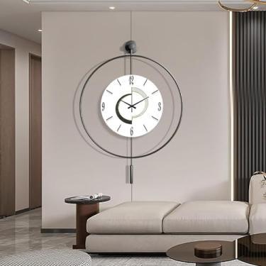 Imagem de Relógio de parede grande para decoração de sala de estar, relógios de parede modernos decorativos operados por bateria, relógio grande silencioso sem tique-taque com pêndulo para quarto, cozinha,