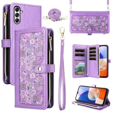 Imagem de Dswteny Capa carteira floral para Samsung Galaxy S24 Plus/S25 Plus S24+ S25+ 5G, bolsa com zíper, suporte para cartão de crédito, capa para celular para S24Plus 24S + S 24 24+ S25Plus 25S 25+ mulheres