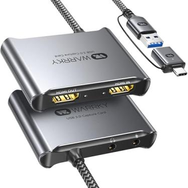 Imagem de WARRKY Placa de captura HDMI 4K [com cabo USB 3.0 fixo, saída 4K, sem latência] 1080p 60FPS Cam Link dispositivo de captura de vídeo/áudio para transmissão, gravação de jogos, compatível com