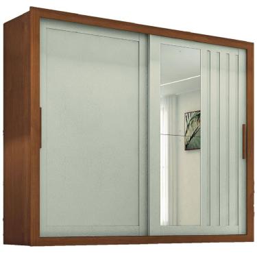 Imagem de Guarda Roupas Casal Ripado com Espelho 2 Portas de Correr 4 Gavetas Trianon Madeirado/Areia Zanzini