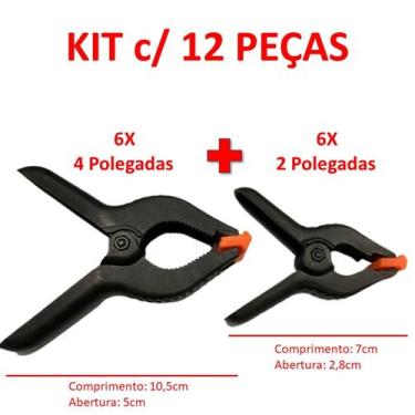 Imagem de Kit 12 Grampos Pregador 6x 2Pol + 6x 4Pol Garra Pinça Presilha Grampo 