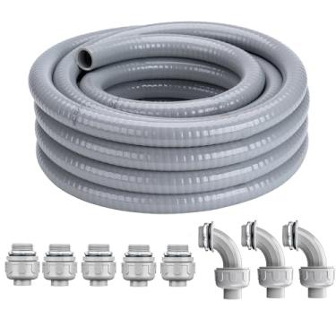 Imagem de Geowaky Kit elétrico de conduíte e conector de 0,95 cm de 1,5 m de retenção de líquido, kit elétrico de conduíte flexível não metálico - 5 acessórios retos e 3 ângulos incluídos para fiação elétrica