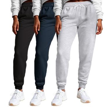 Imagem de Calça Feminina Moletom Flanelada Slim Bolsos Algodão Kit 3-Feminino