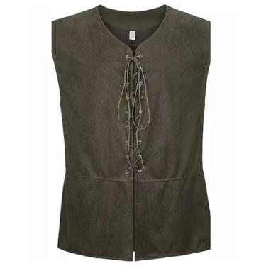 Imagem de mogenda Colete masculino de pirata renascentista, fantasia masculina medieval de Halloween, colete gótico steampunk adulto (exército, P)