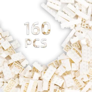 Imagem de 160 Piece White Classic Building Bricks, 8 Sizes Classic Building Bricks Bulk Pack, Compatible with Lego Parts and Pieces (White)