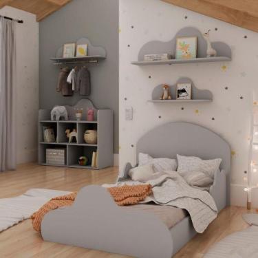 Imagem de Cama Infantil Estante e 3 Prateleiras Nuvem 100% MDF - GenialFlex QI, 