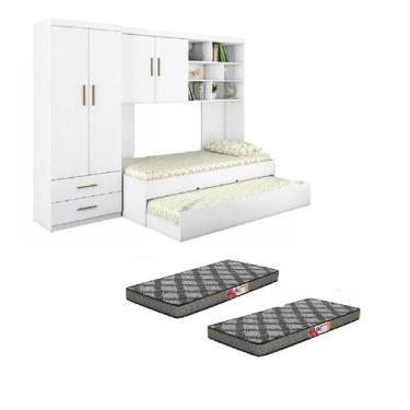 Imagem de Quarto Modulado Juvenil Completo com Guarda Roupa, Cama de Solteiro e 