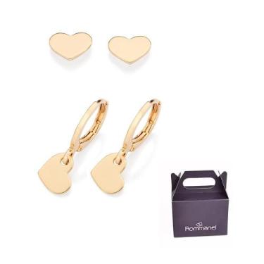Imagem de Kit Brinco Coração Banhado à Ouro Rommanel 527462, Dourado