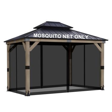 Imagem de BPS Tela de reposição universal para mosquiteiro de 3,5 m x 33 m, paredes de tela de 4 painéis com zíperes duplos para pátio ao ar livre, preta (somente rede mosquiteira)