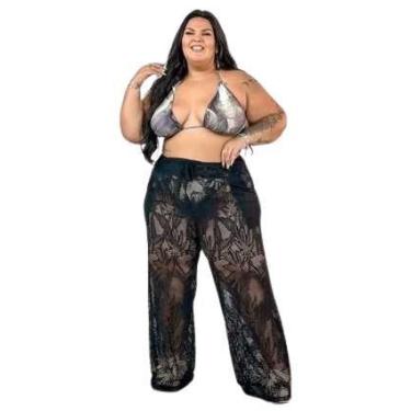 Imagem de Pantalona Fem Arrastão Moda Praia/Verão Plus Size Curvy - Plena Person