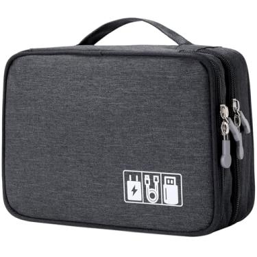 Imagem de Organizador de viagem Mygreen Electronics, capa de acessórios eletrônicos à prova de água, bolsa de armazenamento portátil com cabo de camada dupla para cabo, carregador, pen drive, telefone, iPad mini, cartão SD, presentes para ele, preto
