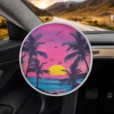 Imagem de TSVAGA Capa de volante de carro, para-sol, folha de alumínio, protetor interno de automóvel, bloqueiam raios UV frescos no verão, acessórios para veículos universais para mulheres e homens, palmeira