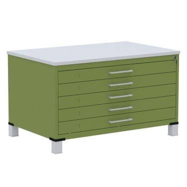 Imagem de Mapoteca 5 Gavetas Pandin 120 Cm (larg) Inmetro Tampo Mdp Cinza Estrutura E Gavetas Em Aço Verde