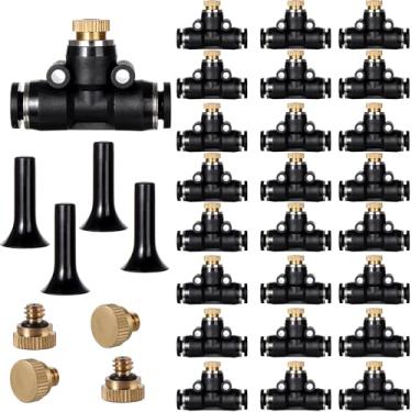 Imagem de Pacote com 24 bocais de bruma de latão sistema de resfriamento externo com 24 bicos de névoa resistentes, 24 camisetas, 4 plugues de latão, 4 plugues pretos para sistema de resfriamento externo