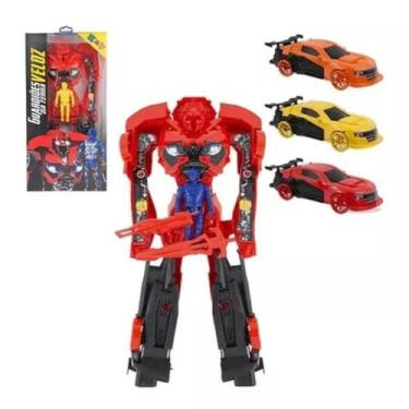 Imagem de Brinquedo Carro Vira Robô Grande Transformer Boneco Vermelho - KENDY B