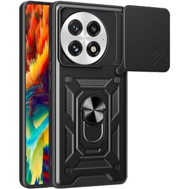 Imagem de Fofvccv Capa para OnePlus 13, com capa de lente de câmera deslizante e suporte de anel girado, capa protetora à prova de choque de grau militar para OnePlus 13-SJ preta