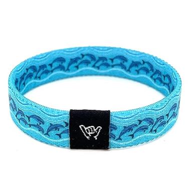 Imagem de Hang Loose Bands - Pulseira de praia de surfista costeiro para homens, mulheres e adolescentes - verão confortável - pulseira reversível Boho - Escola de golfinhos | Médio: 19 cm de comprimento (para