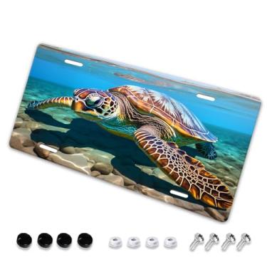 Imagem de Tartaruga marinha verde em água quente do Oceano Pacífico no Havaí linda capa de placa de carro - etiqueta de carro de alumínio artística, à prova de ferrugem, design exclusivo - 15 x 30 cm