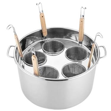 Imagem de Conjunto de inserção de panela de massa, panela a vapor de aço inoxidável com cesta de inserção de filtro e tampa para cozinha doméstica restaurante, 5 furos, prata