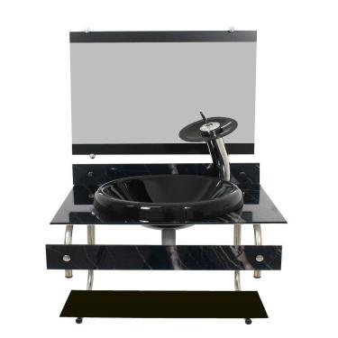 Imagem de Gabinete Para Banheiro De Vidro 60Cm Inox - Mármore Preto