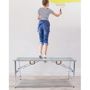 Imagem de WYUYIWH Plataforma de trabalho ajustável para andaime dobrável plataforma de trabalho para pintores conjunto de mesa de trabalho de metal com banco de drywall ideal para projetos murais 200 x 40 cm