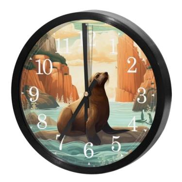 Imagem de LILINWAN Relógio de parede de plástico vintage de 25 cm - flores de leão marinho lindos relógios operados por bateria para casa ou escritório, design silencioso sem tique-taque