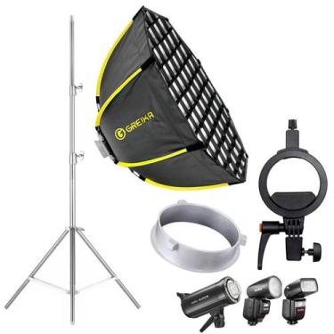 Imagem de Soft Box 65cm Octa Grid Greika 2 Em 1 Bowens E Suporte Flash com Tripé
