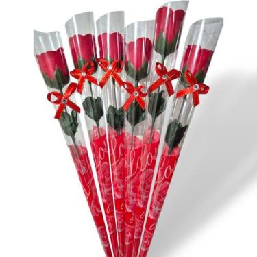 Imagem de Rosas Artificiais Botão Flores 6 Unidade Cor Vermelha - Pari