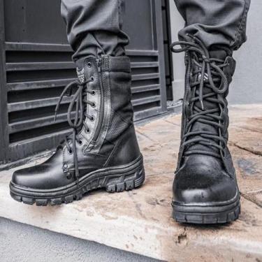 Imagem de Bota Coturno Militar  em Couro Acero Infantaria Preto com Zíper Latera