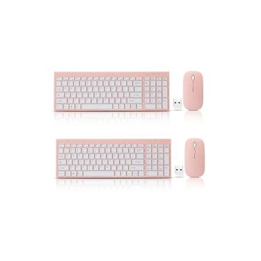 Imagem de Pacote com 2 combinações de teclado e mouse sem fio, compacto e silencioso, sem fio, conjunto de teclado e mouse de 2,4 G, design ultrafino e elegante para Windows, computador, desktop, notebook