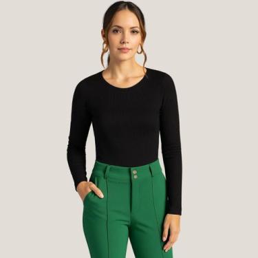 Imagem de Blusa Feminina Justa em Canelado - Cativa Gris, G, Preto