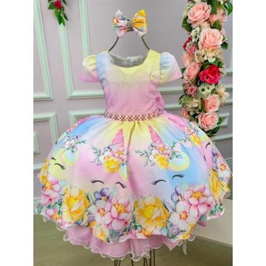 Imagem de Vestido Mimadine Unicornio Colorido - Arco Iris - Luxo - Aniversário, 