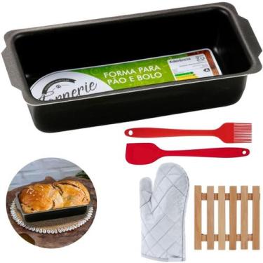 Imagem de Forma Pão 1,3L + Luva + Pincel + Espátula + Descanso Panela - Marcolar