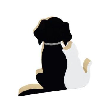 Imagem de Cão E Gato Em Madeira Decoryou - Ref 317 Preto E Branco