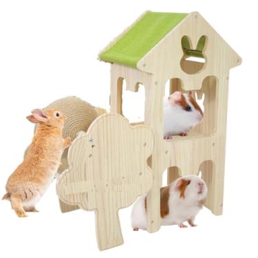 Imagem de Esconderijo de porquinho-da-índia de madeira, brinquedos de escalada, labirinto de hamster, acessórios de animais pequenos para coelho, chinchila, rato, camundongo, gerbil (combinações 4)