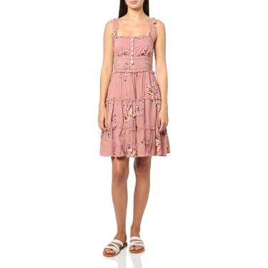 Imagem de Lucky Brand Minivestido feminino com babados em camadas, Rosa floral, P