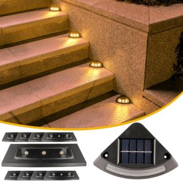 Imagem de ASLIDECOR Luzes solares para degraus ao ar livre, pacote com 8 lâmpadas de escada com 3 LEDs, design triangular à prova d'água IP65, iluminação de deck liga/desliga automática para escadas de jardim