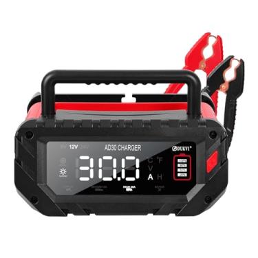 Imagem de DUKVI Carregador de bateria 6V/12V/24V LiFePO4 mantenedor de bateria totalmente automático, carregador de bateria de carro, reparo automotivo/bateria, modo inverno (vermelho, 6/12/24V)