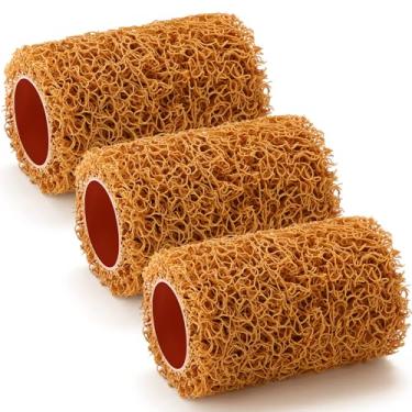 Imagem de Teenyyou Conjunto de 3 rolos de pintura texturizada, pequeno rolo texturizado marrom para pintura de paredes de teto de pipoca, suprimentos de pintura para melhoria da casa, marrom (10 cm)