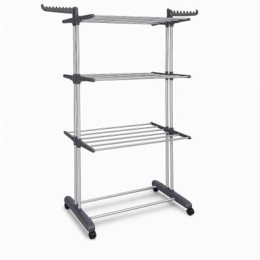 Imagem de Varal De Chão 3 Andares Dobrável Retrátil Aço 4 Rodas - Dubai