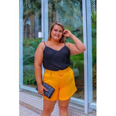 Imagem de Shorts Plus Size Alfaiataria  feminino - MCLUBE, Amarelo, G3
