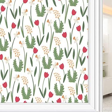 Imagem de Película de janela de privacidade de flores, textura de estilo floral, filme de vidro para sala de estar e escritório em casa, L90 x C 190 cm
