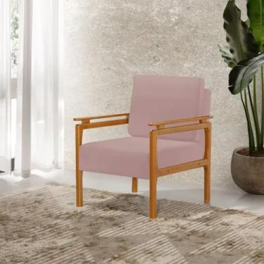 Imagem de Poltrona Decorativa Yasmin com Design Elegante e Pés em Madeira Maciça - Veludo Rosa