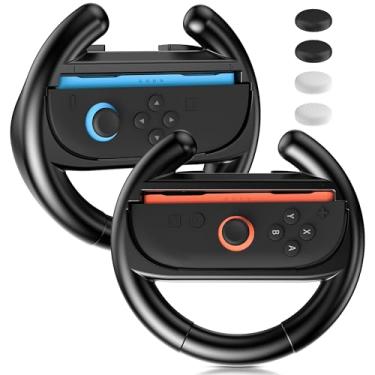 Imagem de FANPL Steering Wheel for Nintendo Switch 2, Comfort Grip for Mario Kart Wheel JoyCon 2 Controller with 4 Thumb Caps, Enhance Racing Experience (Black-Black)