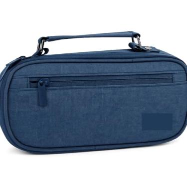Imagem de Estojo Escolar Grande com Compartimentos, Bolsa Organizadora para Material de Escritório, Estojo Liso Com 2 Divisórias C/alça Box Necessaire Escolar, (AZUL)