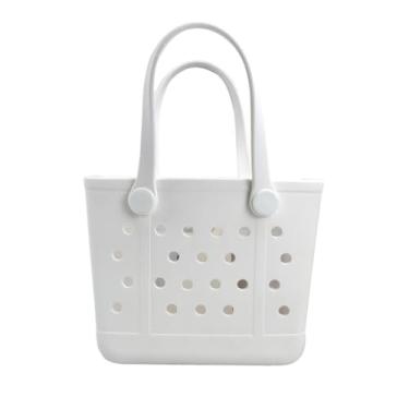 Imagem de UeKeKicg Bolsa pequena de praia, bolsa de praia de borracha impermeável, bolsa de viagem aberta durável lavável para esportes de barco, piscina, Branco