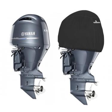 Imagem de Fuprosico Capa de motor de popa de ajuste personalizado compatível com Yamaha: F165D, F195A, F200F-4CYL 2.8L 2015-, Oxford resistente à prova d'água 1200D com forro capa de motor de barco de algodão