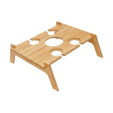 Imagem de YWJLQH Mesa de dobrável, mesa de bebidas e queijos, dobrável para áreas externas, suporte para garrafas de vinho para camping, pesca ao ar livre, 5 Buracos